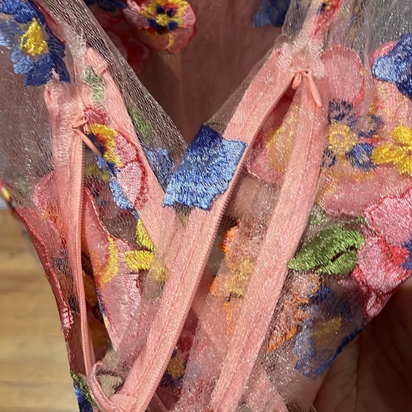 For Love & Lemons Percy Mini Dress in Multicolor  
embroidered floral accents - Picture 10 of 15